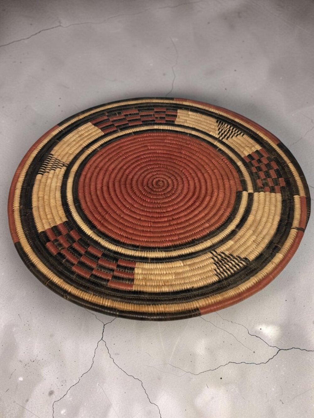 Handwoven African Woven Flat Basket, Wall Decor, Hot Plate 14" Natural Fibers